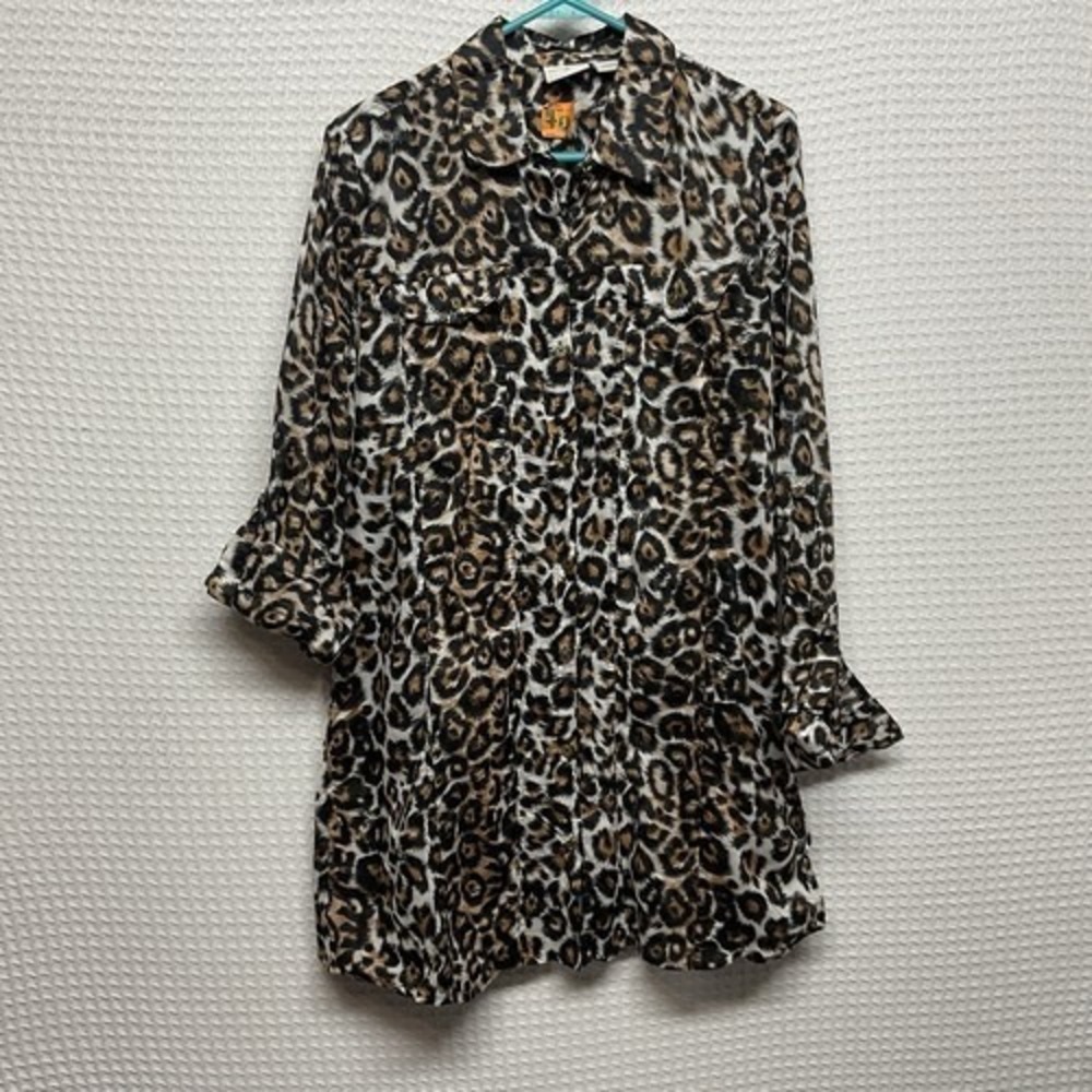 Jaclyn‎ Smith Animal Print Long Sleeve Button Up Shirt Blouse Women L Bangladesh